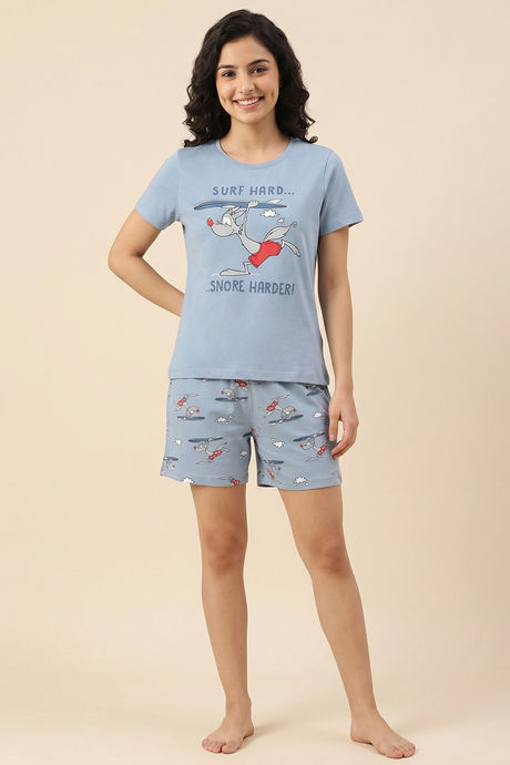Zivame Farm Lore Knit Cotton Short Set - Ashley Blue — image 2